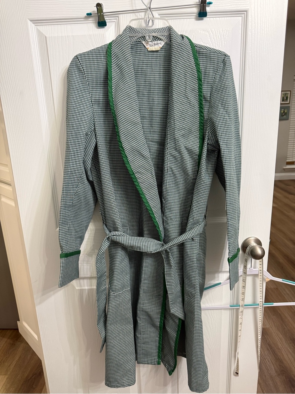 Vintage Sea Island Treasurobe Robe S Green Gingham Belted Housecoat Cottagecore